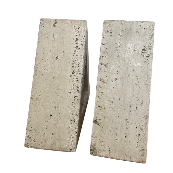 PAIR Triangle Delta Bookends Travertine Stone Home Decor Interior Design Natural - Picture 3 of 10